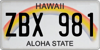 HI license plate ZBX981