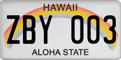 HI license plate ZBY003