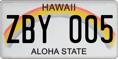 HI license plate ZBY005