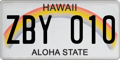 HI license plate ZBY010