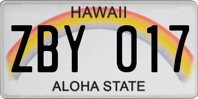 HI license plate ZBY017