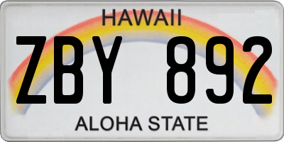 HI license plate ZBY892