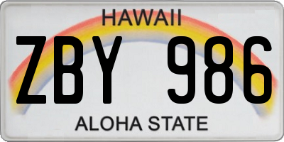HI license plate ZBY986