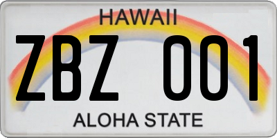 HI license plate ZBZ001