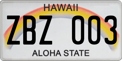 HI license plate ZBZ003