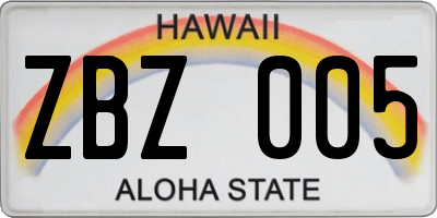 HI license plate ZBZ005