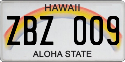 HI license plate ZBZ009
