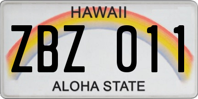 HI license plate ZBZ011