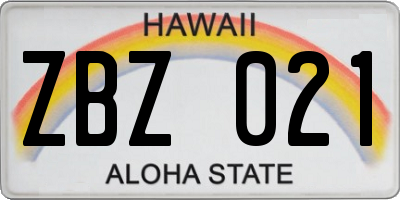 HI license plate ZBZ021