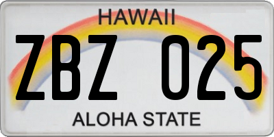 HI license plate ZBZ025