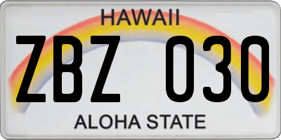 HI license plate ZBZ030
