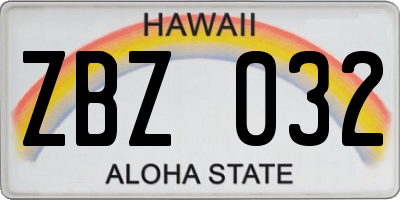 HI license plate ZBZ032
