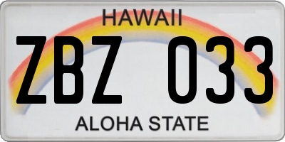 HI license plate ZBZ033
