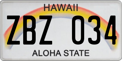 HI license plate ZBZ034
