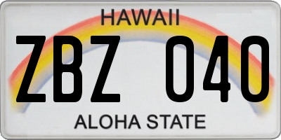 HI license plate ZBZ040