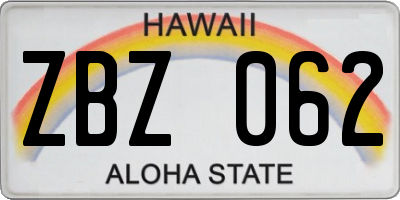 HI license plate ZBZ062