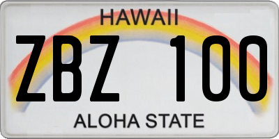 HI license plate ZBZ100