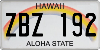HI license plate ZBZ192