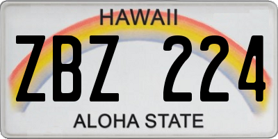 HI license plate ZBZ224