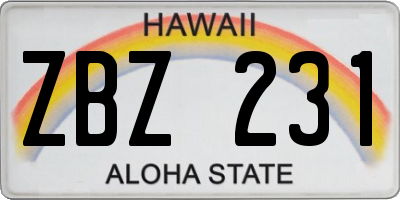 HI license plate ZBZ231