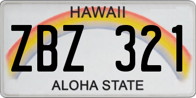 HI license plate ZBZ321