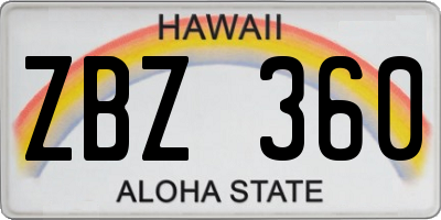 HI license plate ZBZ360
