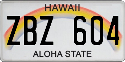HI license plate ZBZ604