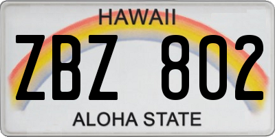 HI license plate ZBZ802