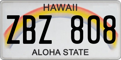 HI license plate ZBZ808