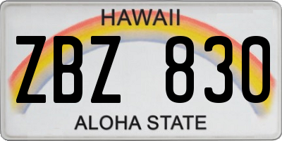 HI license plate ZBZ830