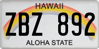 HI license plate ZBZ892