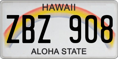 HI license plate ZBZ908