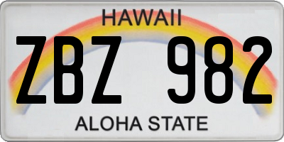 HI license plate ZBZ982