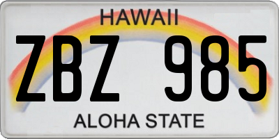 HI license plate ZBZ985