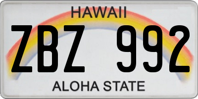 HI license plate ZBZ992