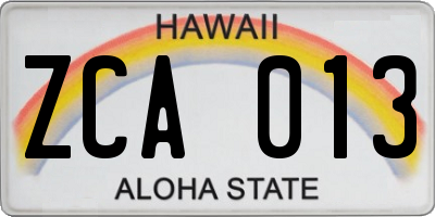 HI license plate ZCA013