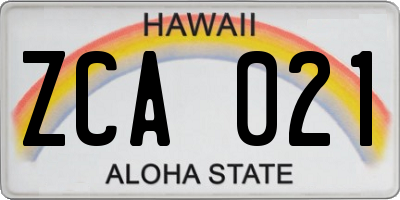 HI license plate ZCA021