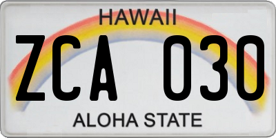 HI license plate ZCA030