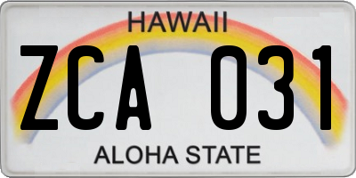 HI license plate ZCA031