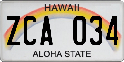 HI license plate ZCA034