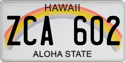 HI license plate ZCA602