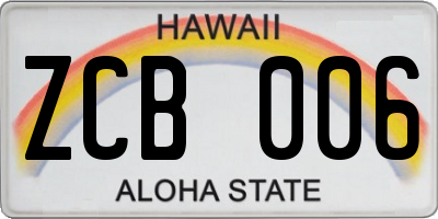 HI license plate ZCB006