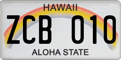 HI license plate ZCB010