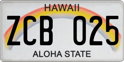 HI license plate ZCB025
