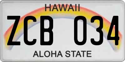 HI license plate ZCB034
