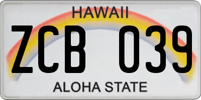 HI license plate ZCB039
