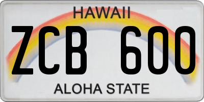 HI license plate ZCB600