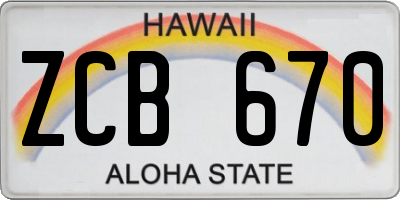 HI license plate ZCB670
