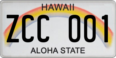 HI license plate ZCC001