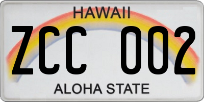 HI license plate ZCC002